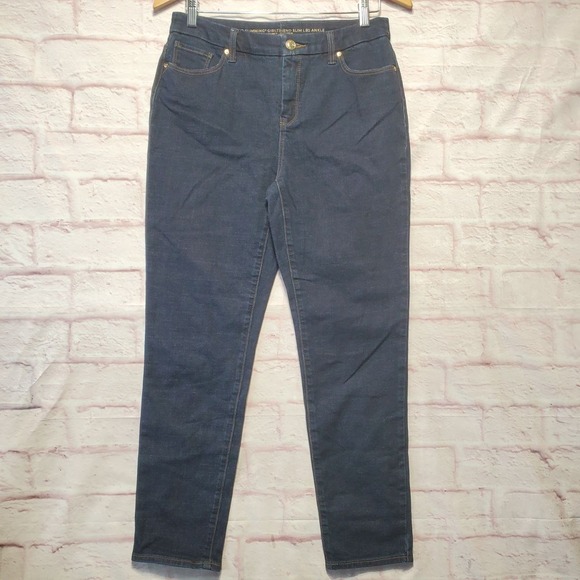 Chico's Denim - Chicos So Slimming Girlfriend Slim Leg Ankle Jeans Dark Wash Stretch Womens 4/SM